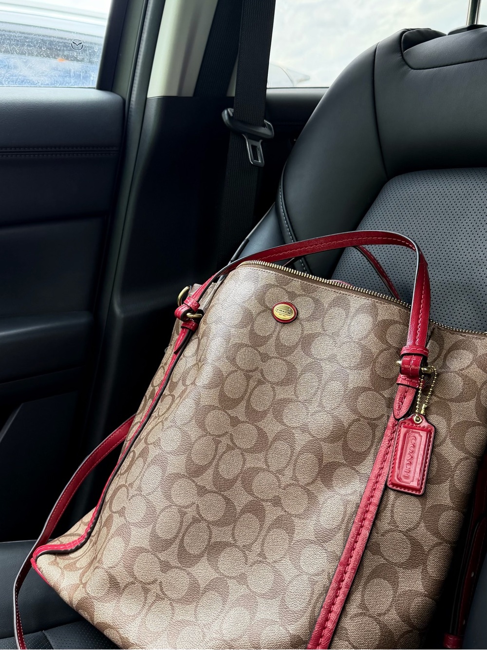 Coach Signature Canvas Tote with Red Leather Trim - Picture 4 of 7